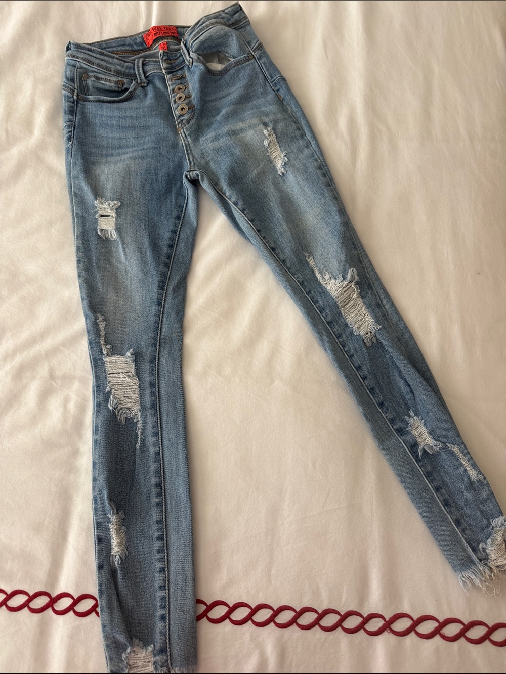 Wax Jean Distressed Light Blue Skinny Jeans - butt, I love you!